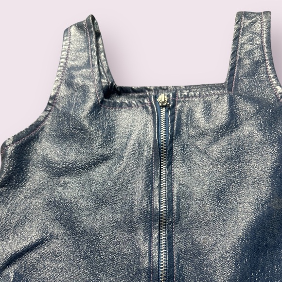 Vintage Toddler Girl Sparkle Brand Half Zip Faux Leather Metallic Tank Size 4 - Picture 6 of 13